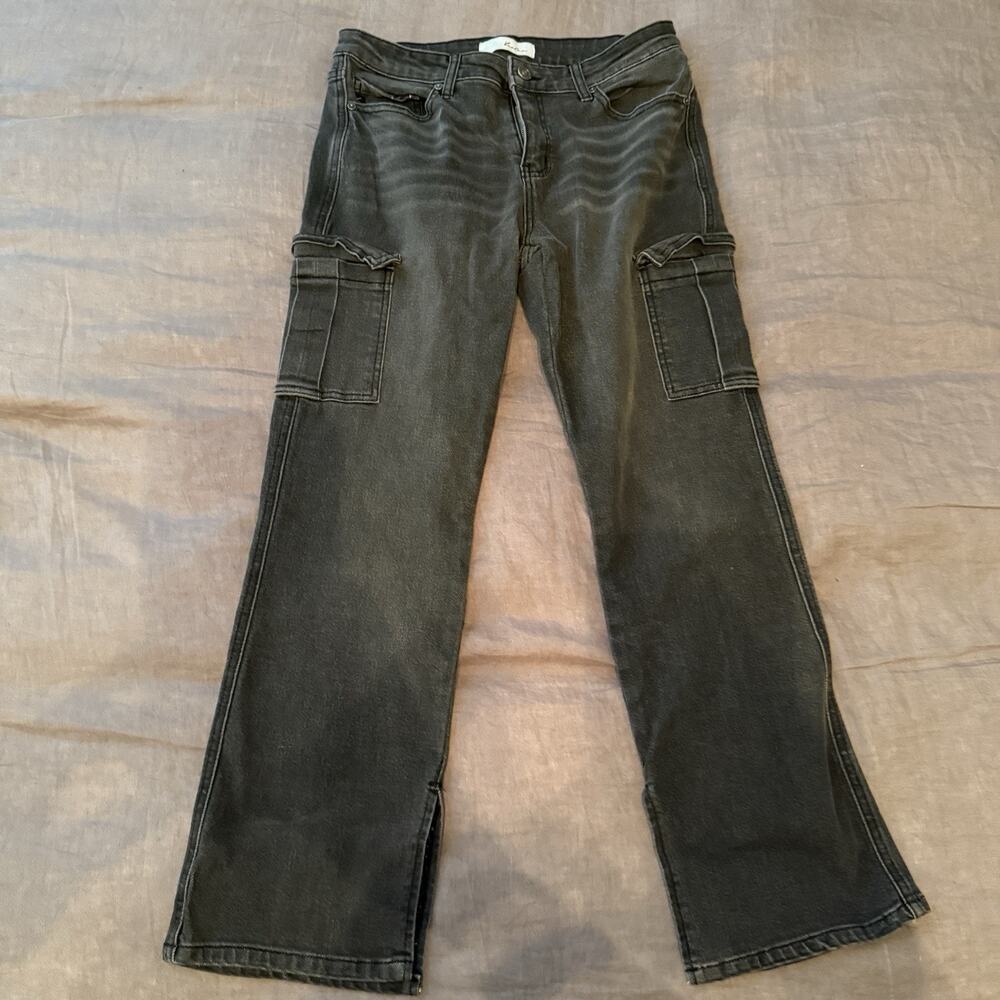Kancan Women's‎ Denim High Rise Cargo Jeans Straight Leg Black Size 8 30x27